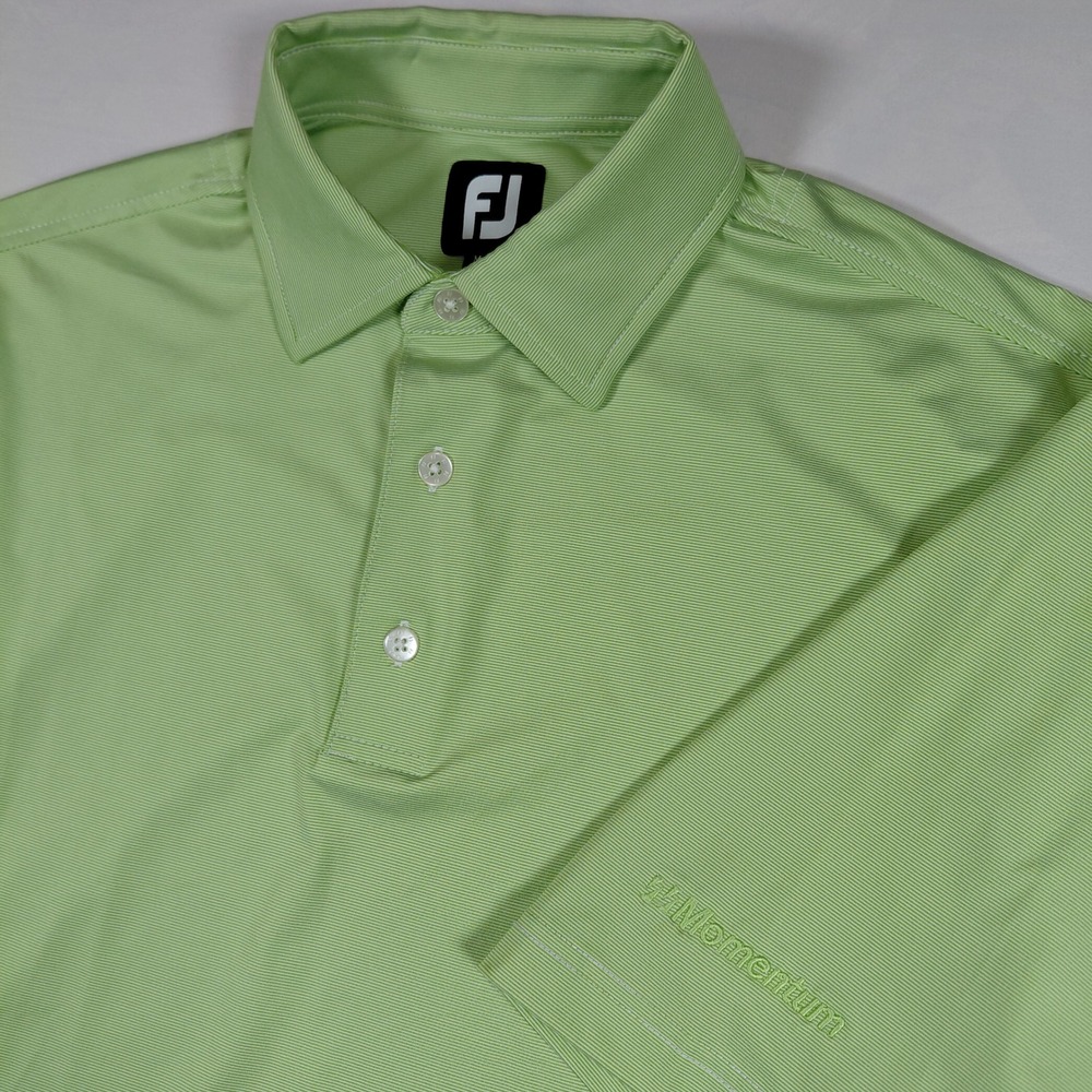 FootJoy Mens Medium Green Striped Short Sleeve Golf Polo‎ Shirt FJ Momentum Logo